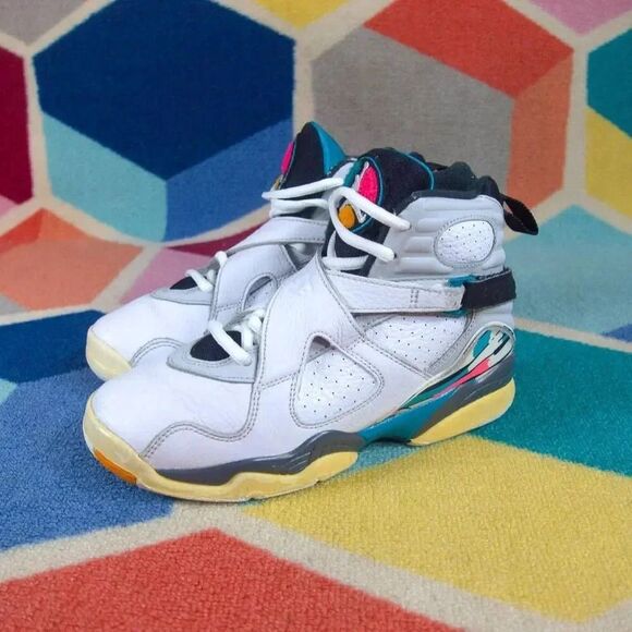 Nike Air Jordan 8 Retro GS Size 4y South Beach White Turbo Green 305368-113 - Picture 1 of 9